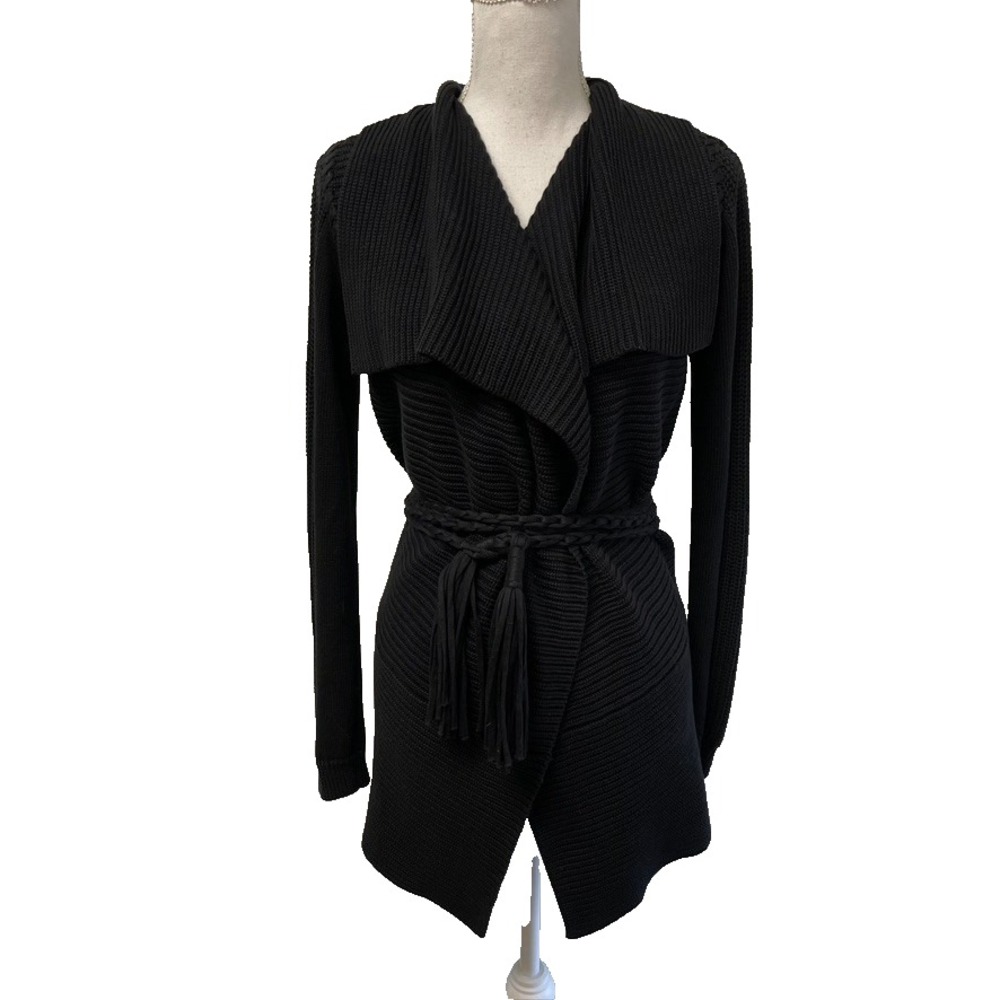 Kobi Halperin Cardigan Sweater Jumper Womens Small Black Belted Mid Length Cozy